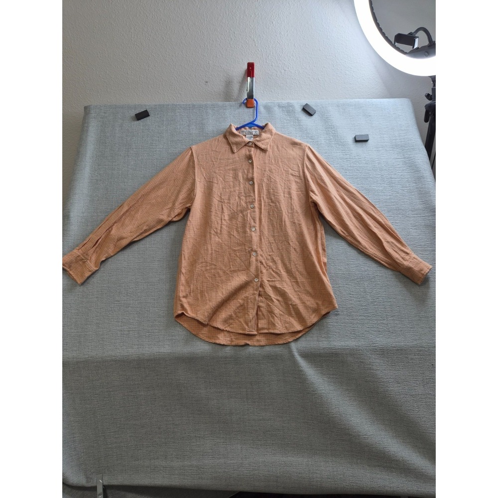 Geoffrey Beene Sport Shirt Women 4 Orange Cotton Pleated Button Up Everyday Wear